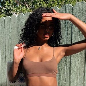 Brown Cotton Cropped Bralette Top